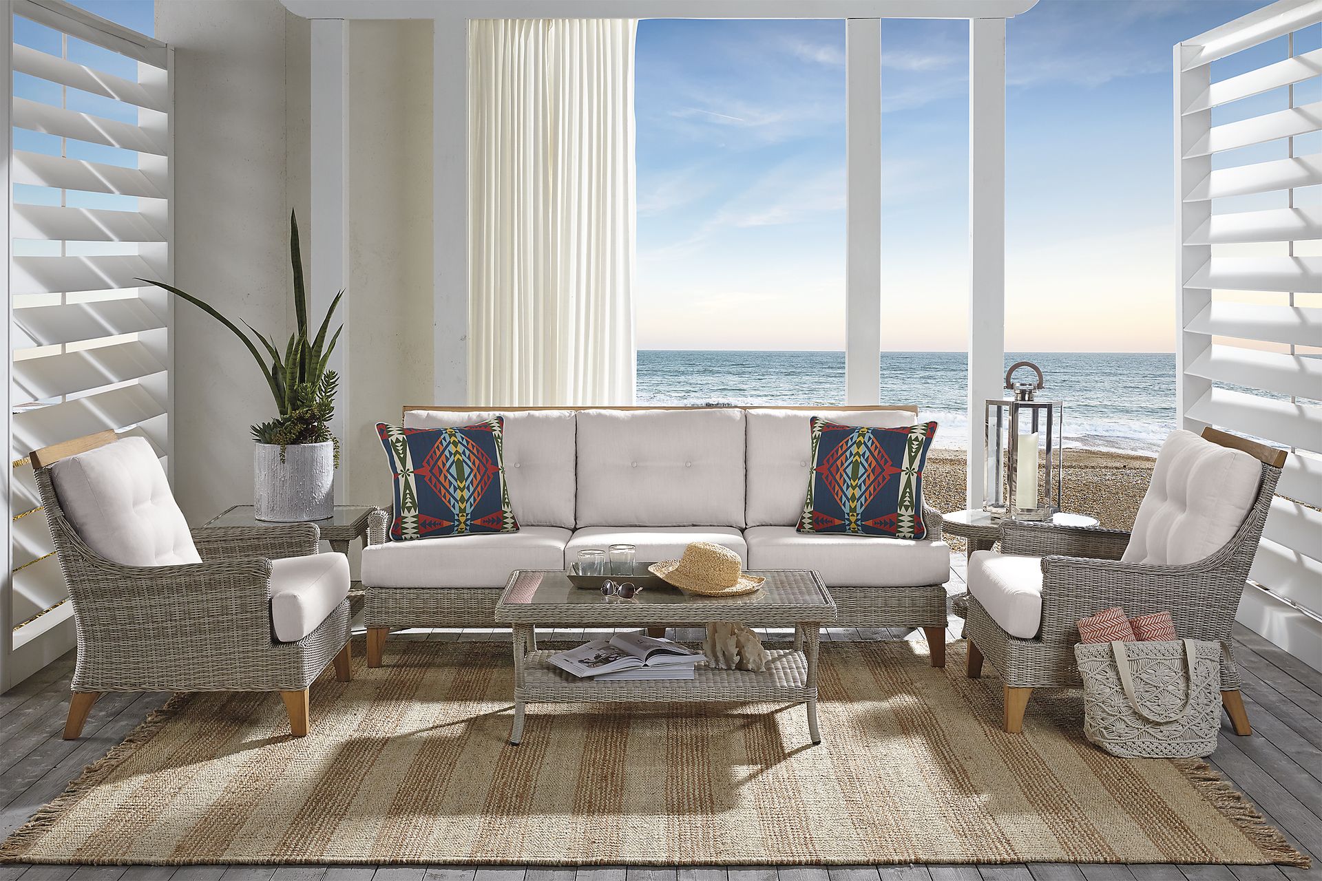 Cindy Crawford Home Hamptons Cove Gray Outdoor Sofa with Rollo Linen Cushions - Image 2