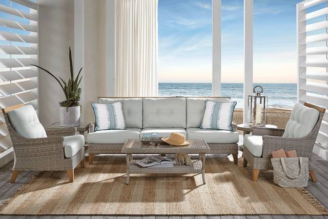 Hamptons Cove Gray Outdoor Sofa with Mist Cushions - Thumbnail - Image 2