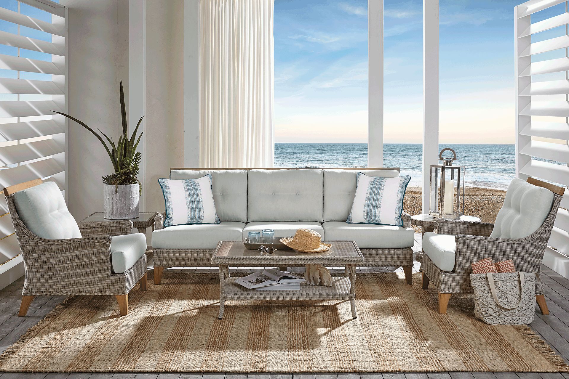 Hamptons Cove Gray Outdoor Sofa with Mist Cushions - Image 2