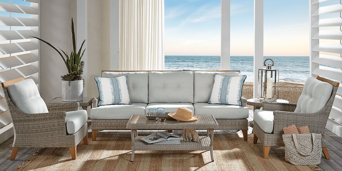 Cindy Crawford Home Hamptons Cove Gray Outdoor Sofa with Seafoam Cushions