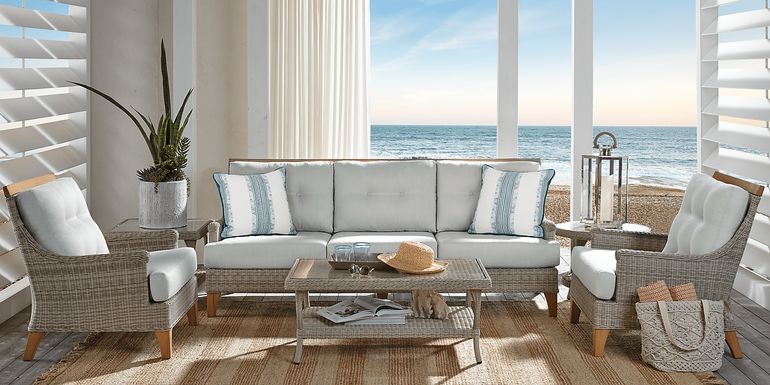 Cindy Crawford Home Hamptons Cove Gray 4 Pc Outdoor Seating Set with Seafoam Cushions
