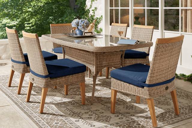 Cindy Crawford Home Hamptons Cove Gray 7 Pc Rectangle Outdoor Dining Set with Ink Cushions - Thumbnail - Image 1