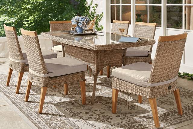 Cindy Crawford Home Hamptons Cove Gray 7 Pc Rectangle Outdoor Dining Set with Pebble Cushions - Thumbnail - Image 1
