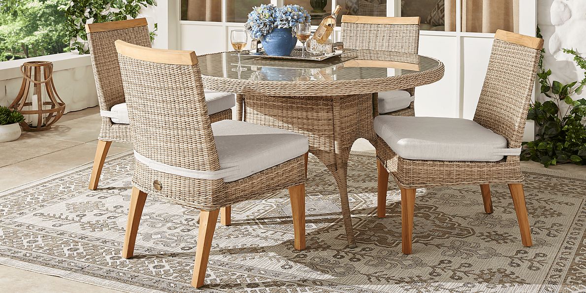 Cindy Crawford Home Hamptons Cove Gray 5 Pc Round Outdoor Dining Set with Linen Cushions