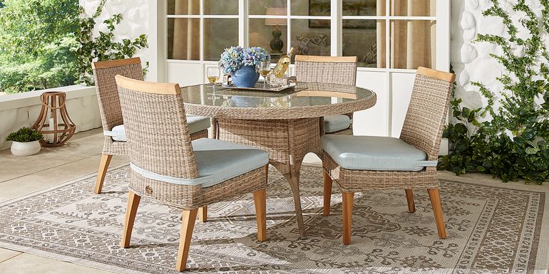 Cindy Crawford Home Hamptons Cove Gray 5 Pc Round Outdoor Dining Set with Seafoam Cushions