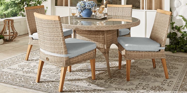 Cindy Crawford Home Hamptons Cove Gray 5 Pc Round Outdoor Dining Set with Rollo Seafoam Cushions