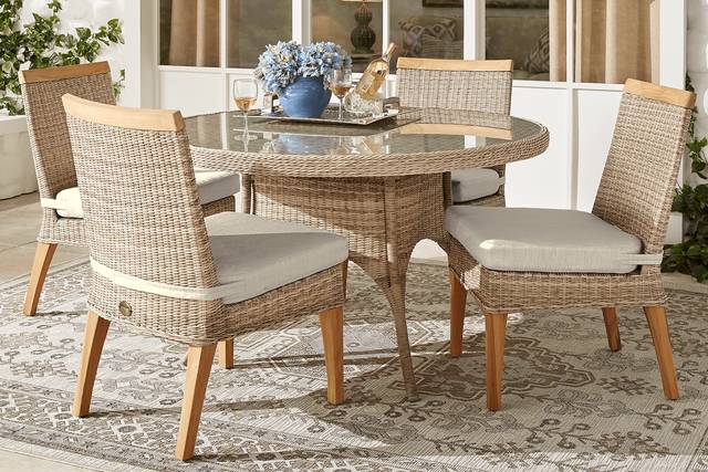 Cindy Crawford Home Hamptons Cove Gray 5 Pc Round Outdoor Dining Set with Pebble Cushions - Thumbnail - Image 1