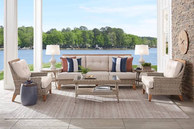 Cindy Crawford Home Hamptons Cove Gray 6 Pc Outdoor Seating Set with Flax Cushions - Thumbnail - Image 1