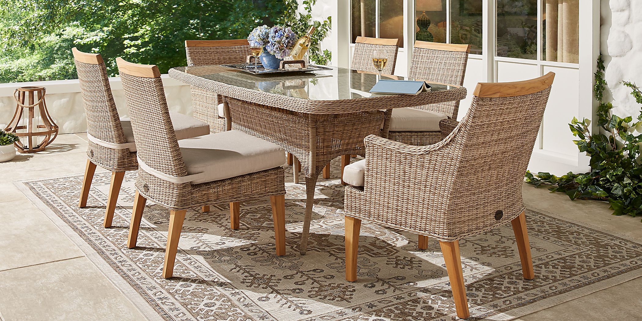 Cindy Crawford Home Hamptons Cove Gray 7 Pc Rectangle Outdoor Dining Set with Flax Cushions