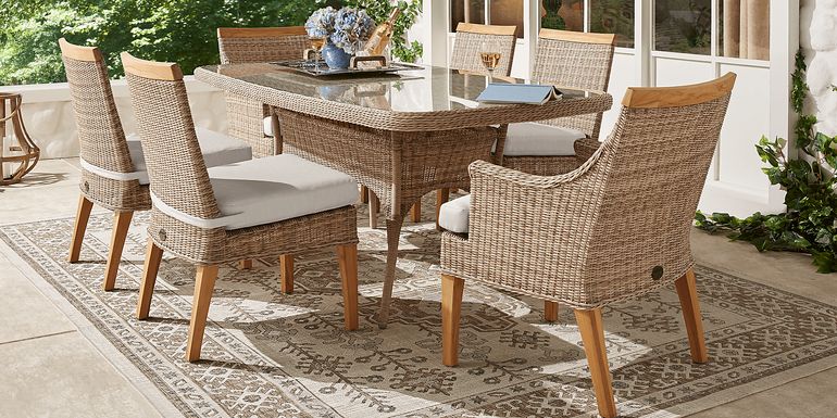 Cindy Crawford Home Hamptons Cove Gray 7 Pc Rectangle Outdoor Dining Set with Linen Cushions