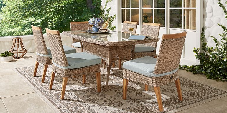 Cindy Crawford Home Hamptons Cove Gray 7 Pc Rectangle Outdoor Dining Set with Seafoam Cushions