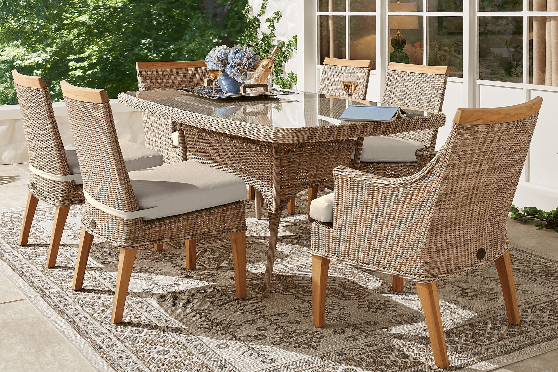 Cindy Crawford Home Hamptons Cove Gray 7 Pc Rectangle Outdoor Dining Set with Pebble Cushions - Image 1
