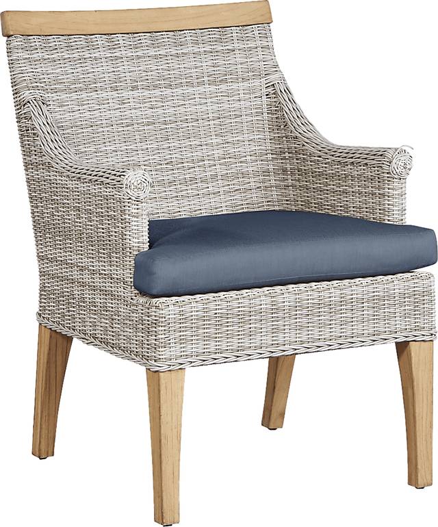 Cindy Crawford Home Hamptons Cove Gray Outdoor Arm Chair with Denim Cushions - Thumbnail - Image 1
