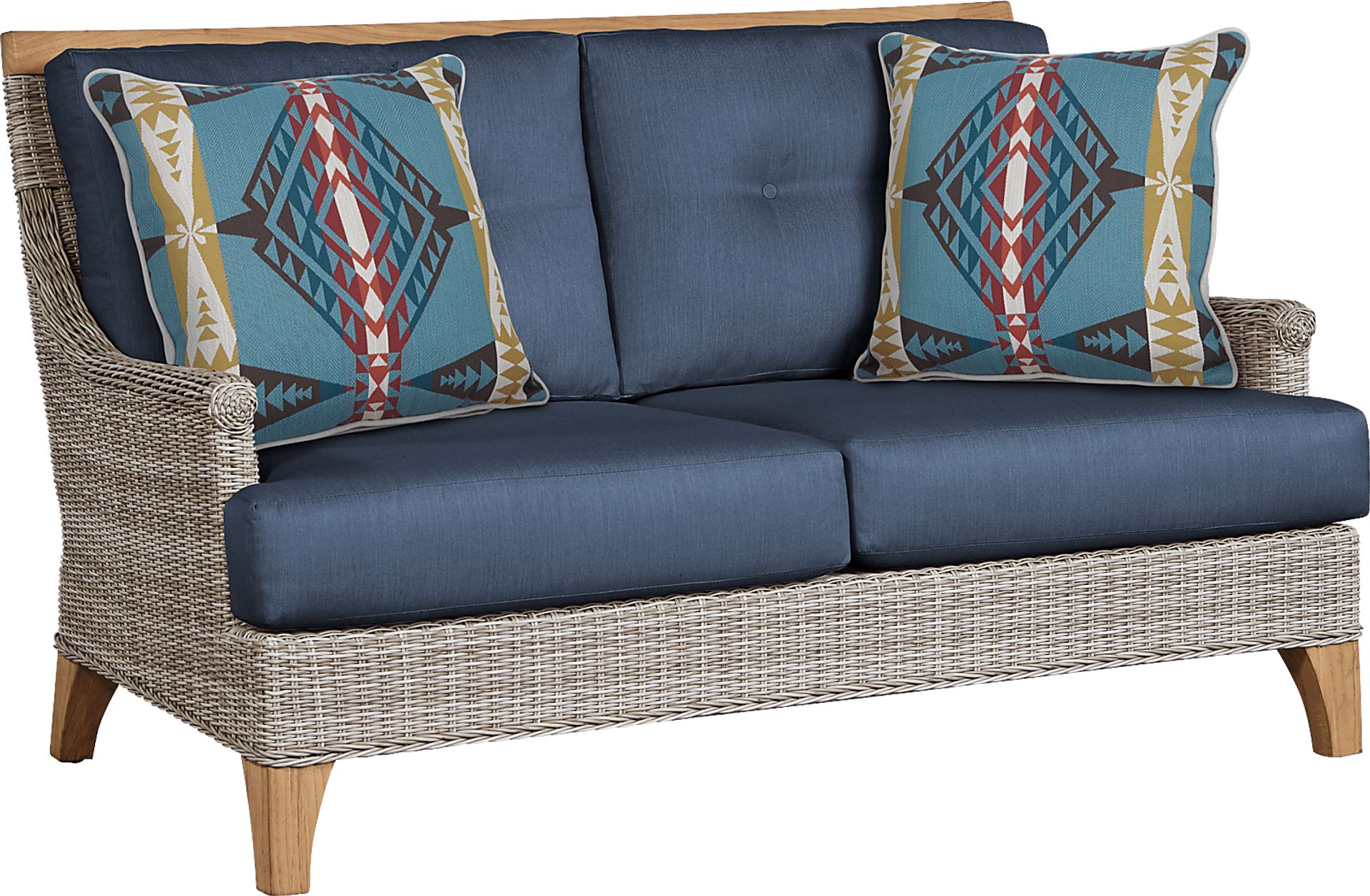 Hamptons Cove Gray Outdoor Loveseat with Denim Cushions - Image 1