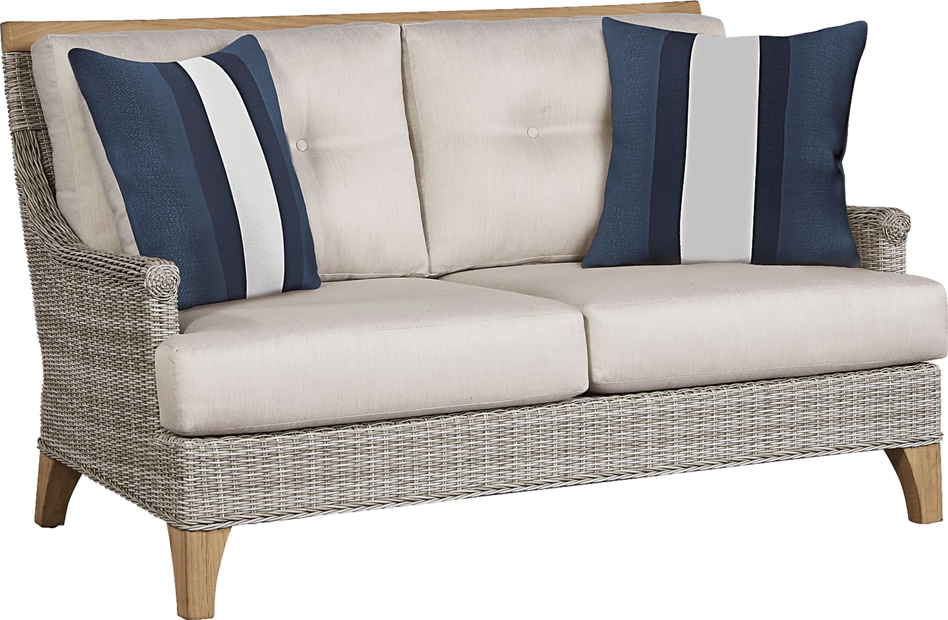 Cindy Crawford Home Hamptons Cove Gray Outdoor Loveseat with Flax Cushions - Image 1