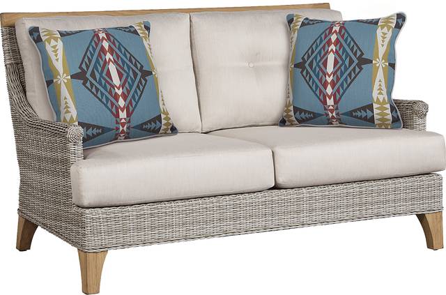 Hamptons Cove Gray Outdoor Loveseat with Flax Cushions - Thumbnail - Image 1
