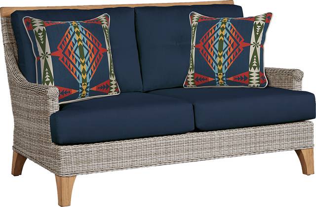 Cindy Crawford Home Hamptons Cove Gray Outdoor Loveseat with Ink Cushions - Thumbnail - Image 1