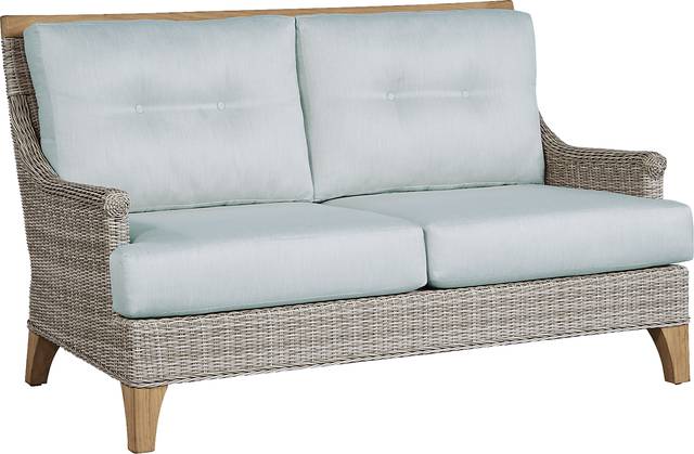 Hamptons Cove Gray Outdoor Loveseat with Seafoam Cushions - Thumbnail - Image 3
