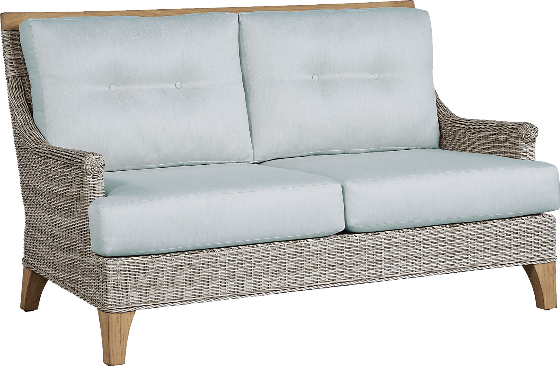 Hamptons Cove Gray Outdoor Loveseat with Seafoam Cushions - Image 3