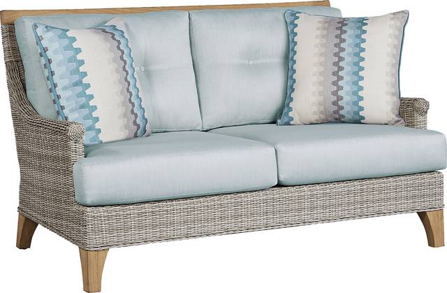 Hamptons Cove Gray Outdoor Loveseat with Seafoam Cushions - Thumbnail - Image 1