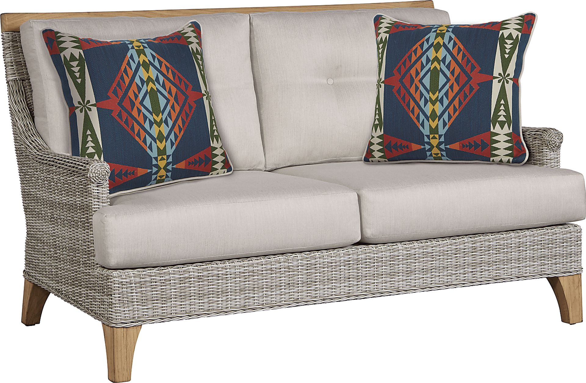 Cindy Crawford Home Hamptons Cove Gray Outdoor Loveseat with Rollo Linen Cushions - Image 1