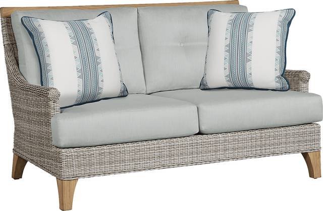 Hamptons Cove Gray Outdoor Loveseat with Rollo Mist Cushions - Thumbnail - Image 1