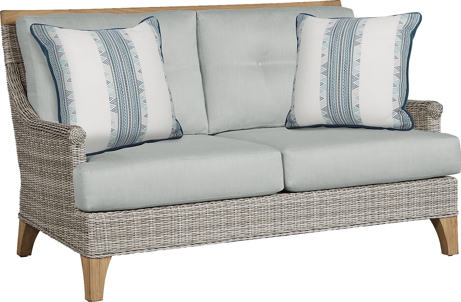 Hamptons Cove Gray Outdoor Loveseat with Mist Cushions - Image 1