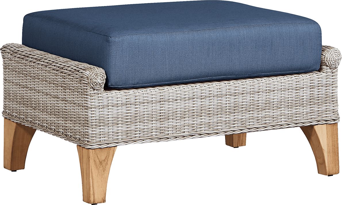 Cindy Crawford Home Hamptons Cove Gray Outdoor Ottoman with Denim Cushions