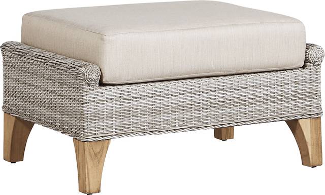 Hamptons Cove Gray Outdoor Ottoman with Flax Cushion - Thumbnail - Image 1