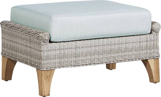 Hamptons Cove Gray Outdoor Ottoman with Mist Cushion - Thumbnail - Image 1