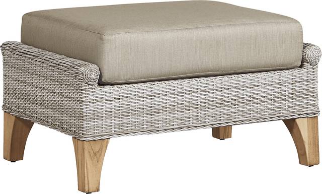 Hamptons Cove Gray Outdoor Ottoman with Pebble Cushion - Thumbnail - Image 1