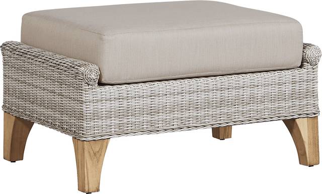 Cindy Crawford Home Hamptons Cove Gray Outdoor Ottoman with Rollo Linen Cushion - Thumbnail - Image 1