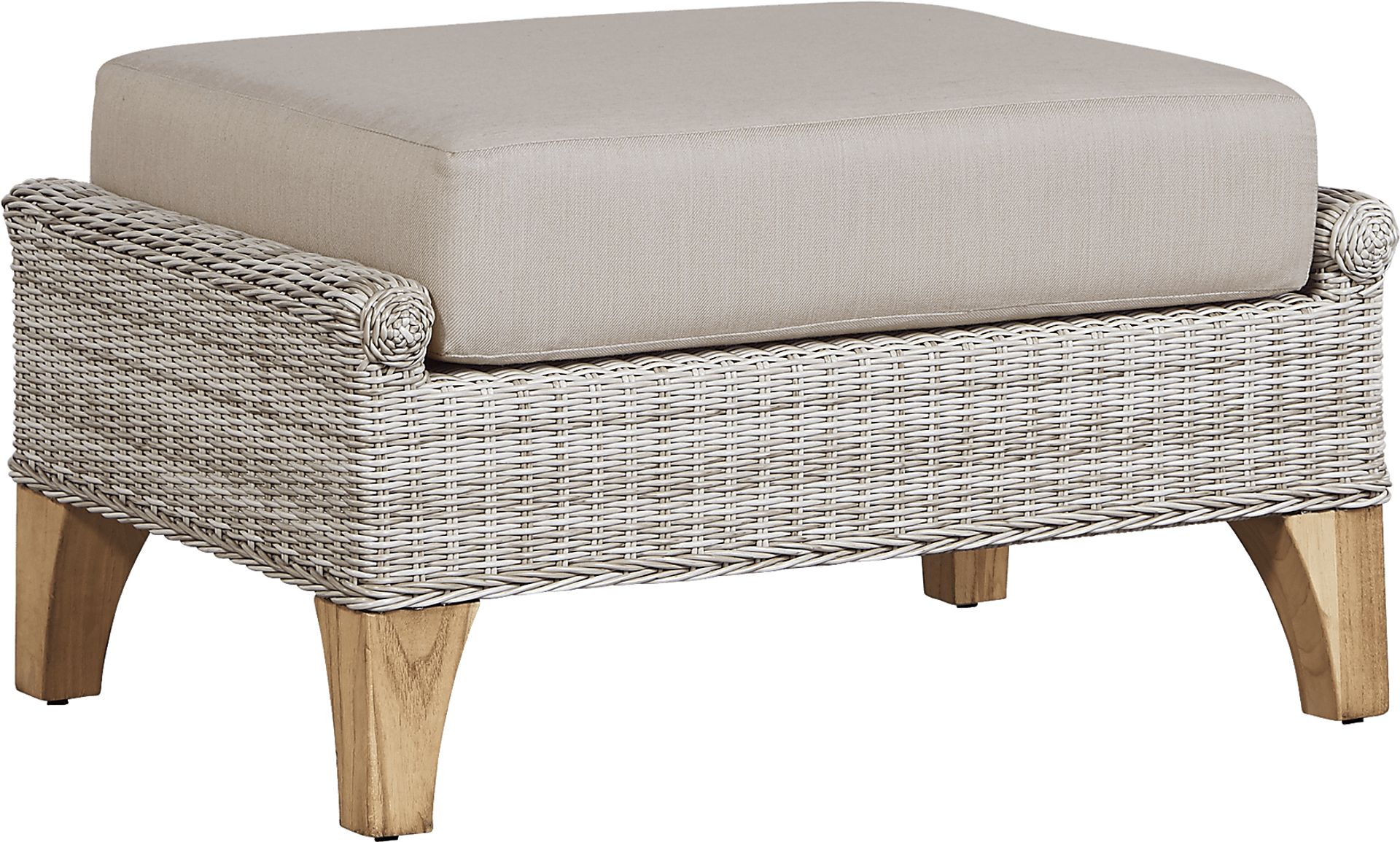 Cindy Crawford Home Hamptons Cove Gray Outdoor Ottoman with Rollo Linen Cushion - Image 1
