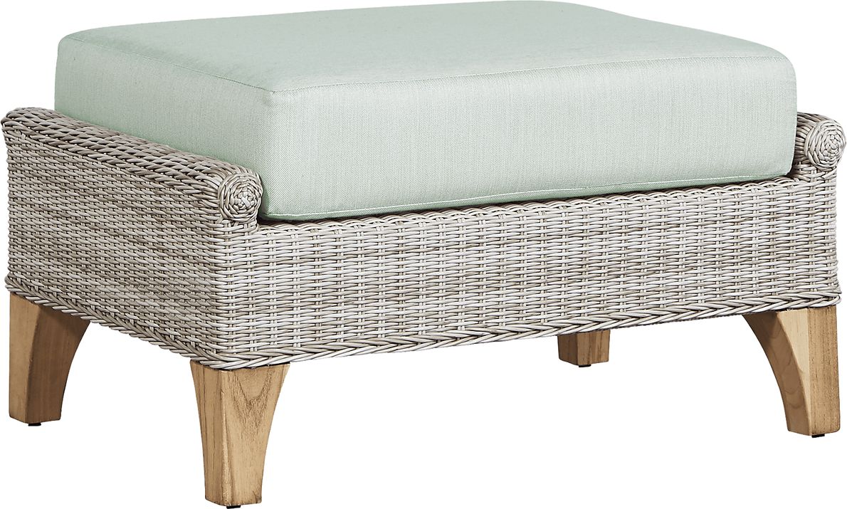 Cindy Crawford Home Hamptons Cove Gray Outdoor Ottoman with Rollo Seafoam Cushion
