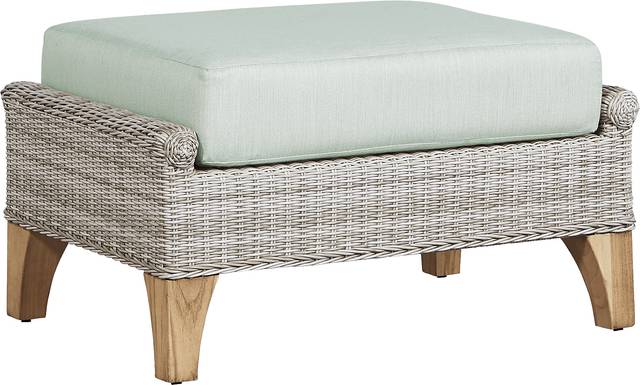 Hamptons Cove Gray Outdoor Ottoman with Rollo Mist Cushion - Thumbnail - Image 1