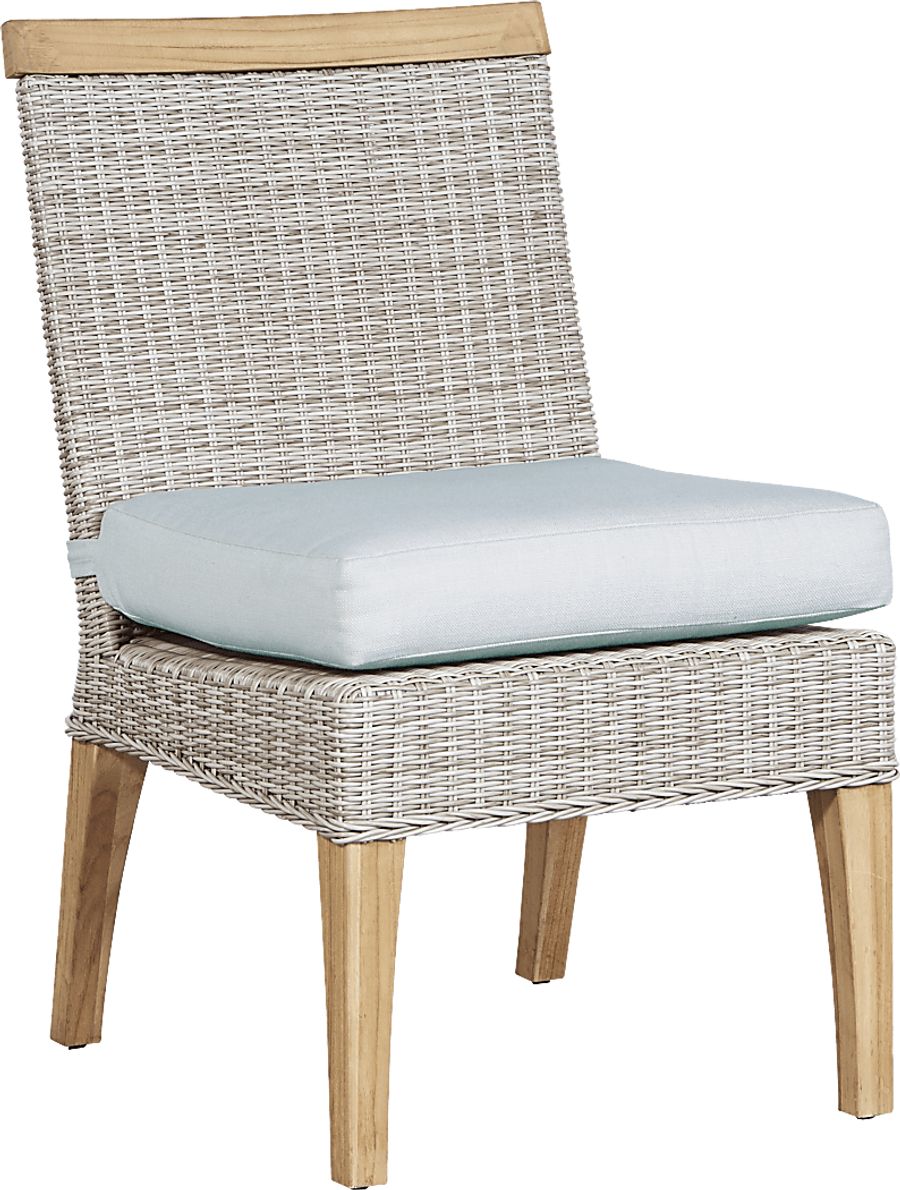 Hamptons Cove Gray Outdoor Side Chair with Seafoam Cushion
