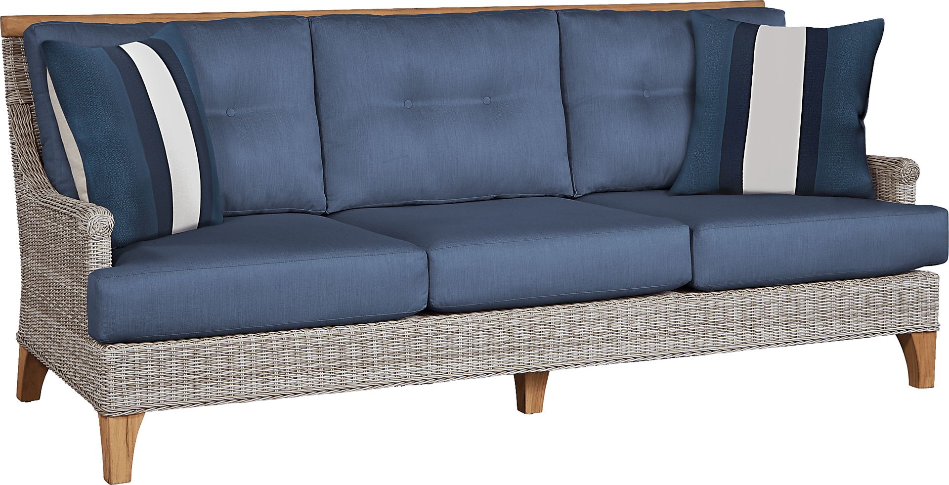 Cindy Crawford Home Hamptons Cove Gray Outdoor Sofa with Denim Cushions - Image 1