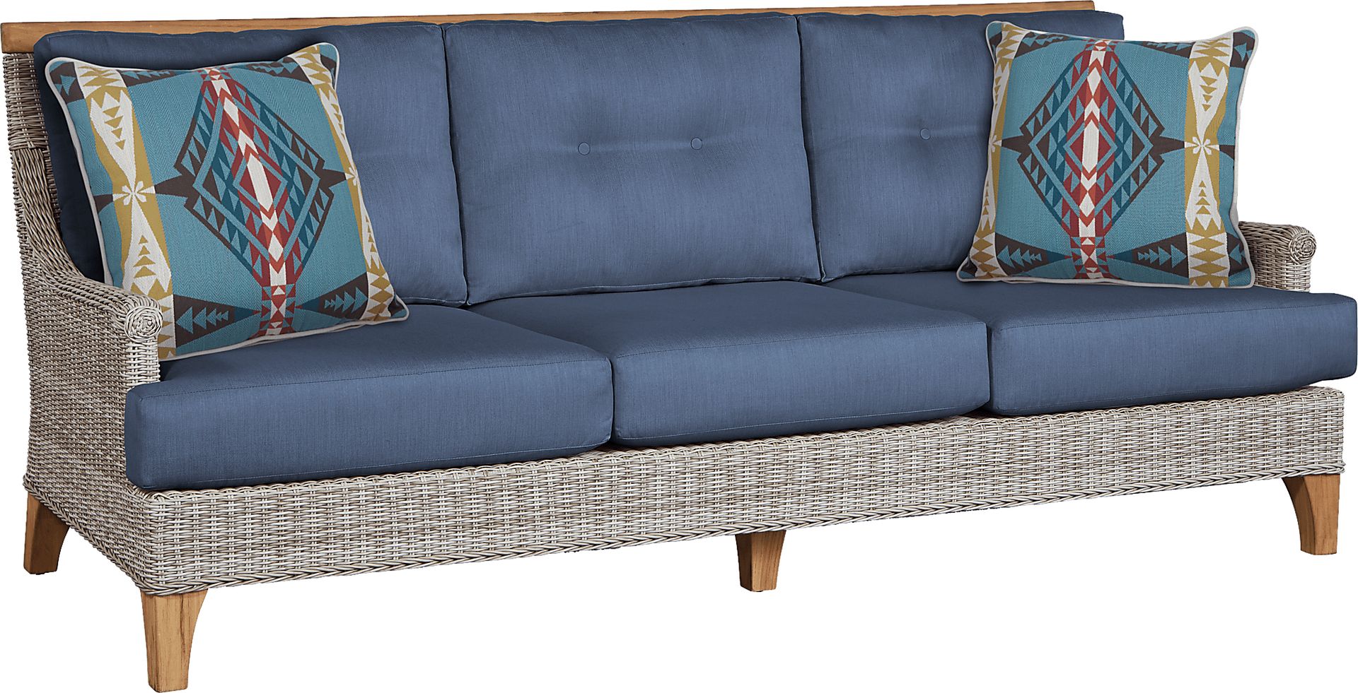 Hamptons Cove Gray 4 Pc Outdoor Seating Set with Denim Cushions - Image 2