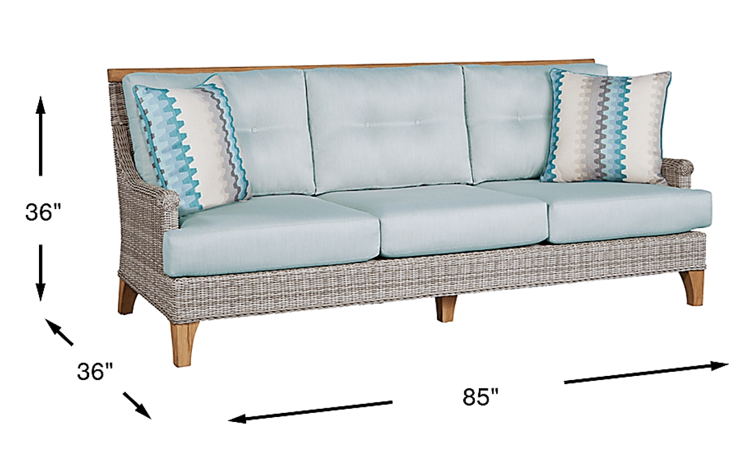 Hamptons Cove Gray Outdoor Sofa with Seafoam Cushions