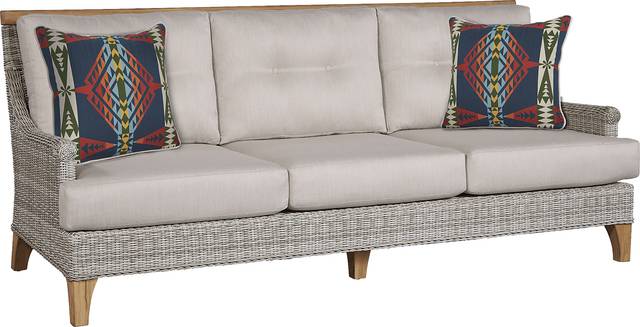 Cindy Crawford Home Hamptons Cove Gray Outdoor Sofa with Rollo Linen Cushions - Thumbnail - Image 1