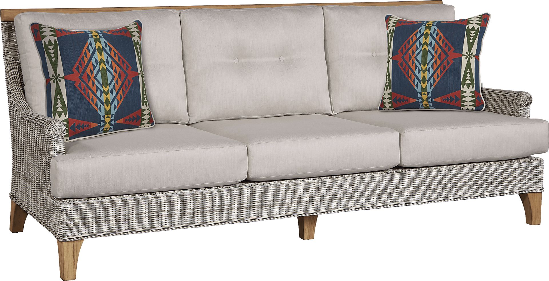 Cindy Crawford Home Hamptons Cove Gray Outdoor Sofa with Rollo Linen Cushions - Image 1