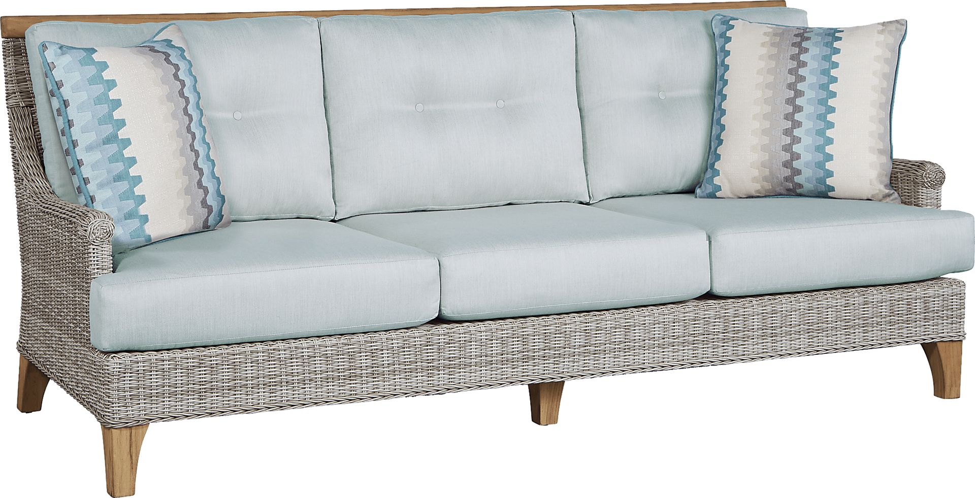 Cindy Crawford Home Hamptons Cove Gray Outdoor Sofa with Rollo Seafoam Cushions - Image 1