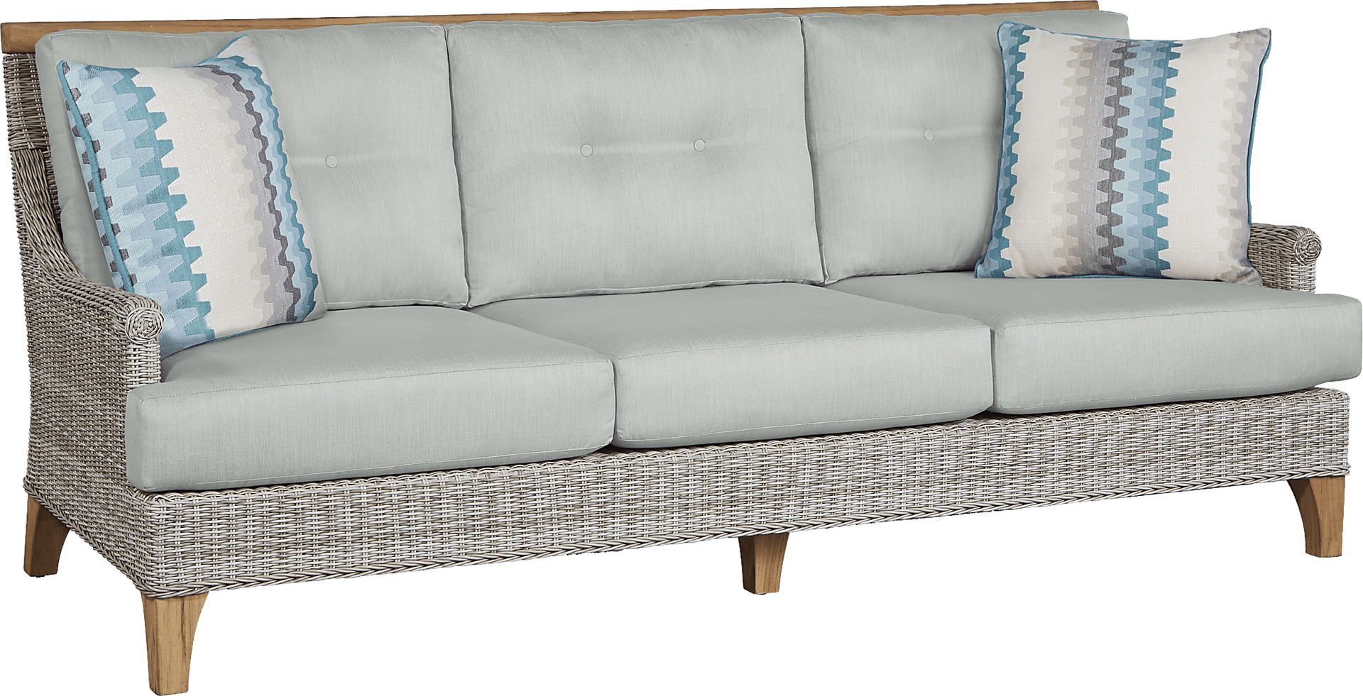 Hamptons Cove Gray Outdoor Sofa with Mist Cushions - Image 1