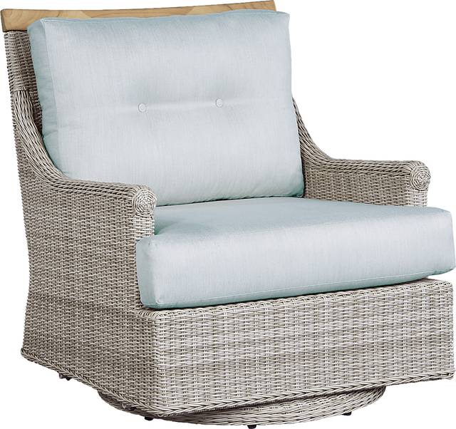 Hamptons Cove Gray Outdoor Swivel Chair with Mist Cushions - Thumbnail - Image 1