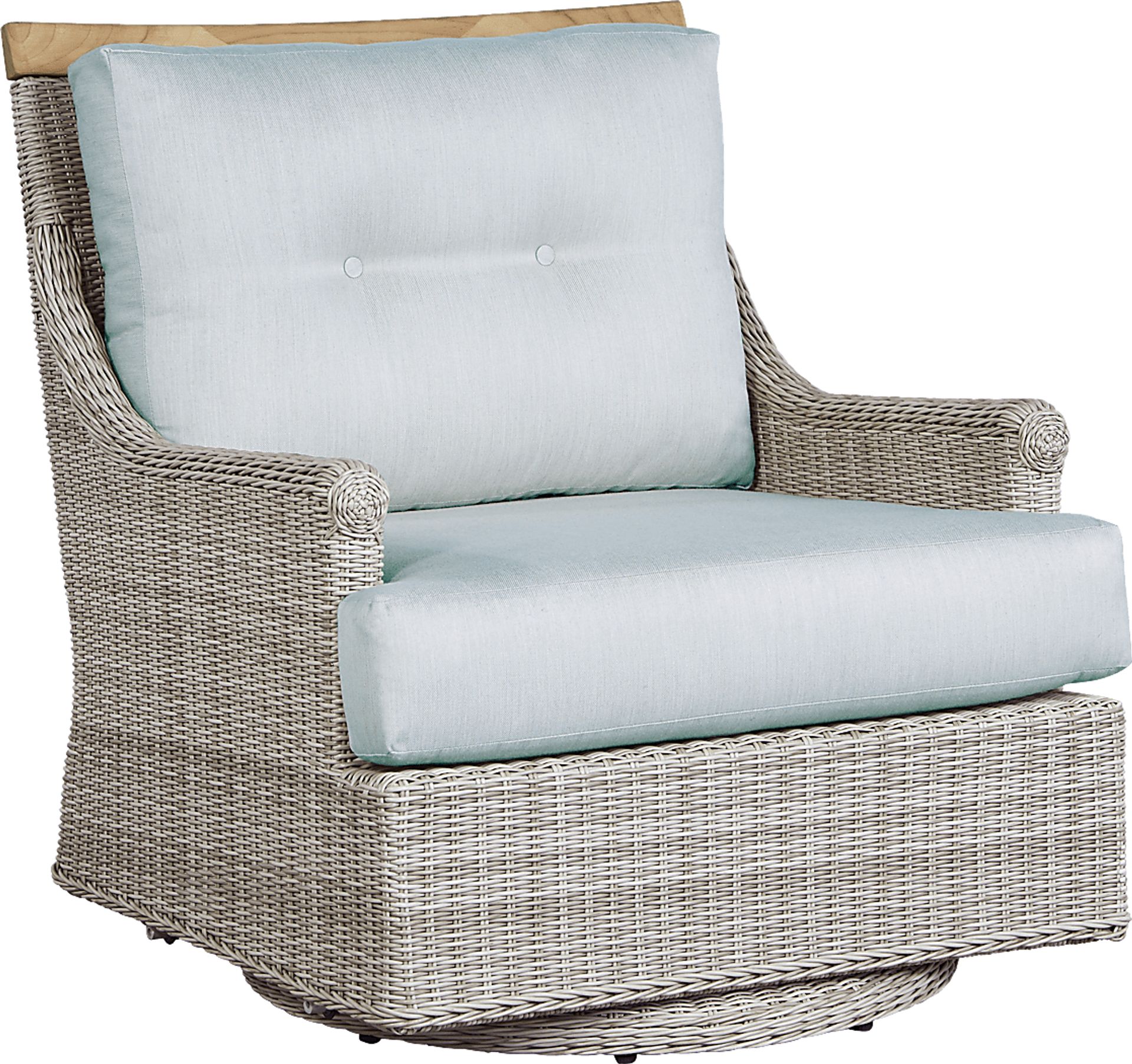 Hamptons Cove Gray Outdoor Swivel Chair with Mist Cushions - Image 1