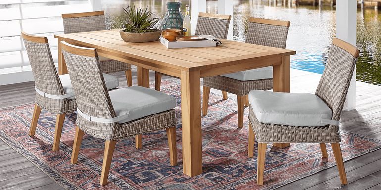 Cindy Crawford Home Hamptons Cove Teak 9 Pc Rectangle Outdoor Dining Set with Rollo Seafoam Cushions
