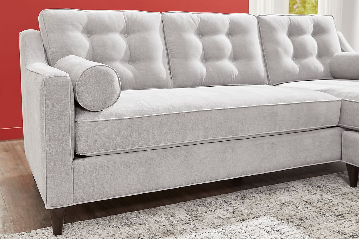 ティナ・ブランフォード Cindy Crawford Hanover Dove Gray Chenille Fabric Chaise Sofa