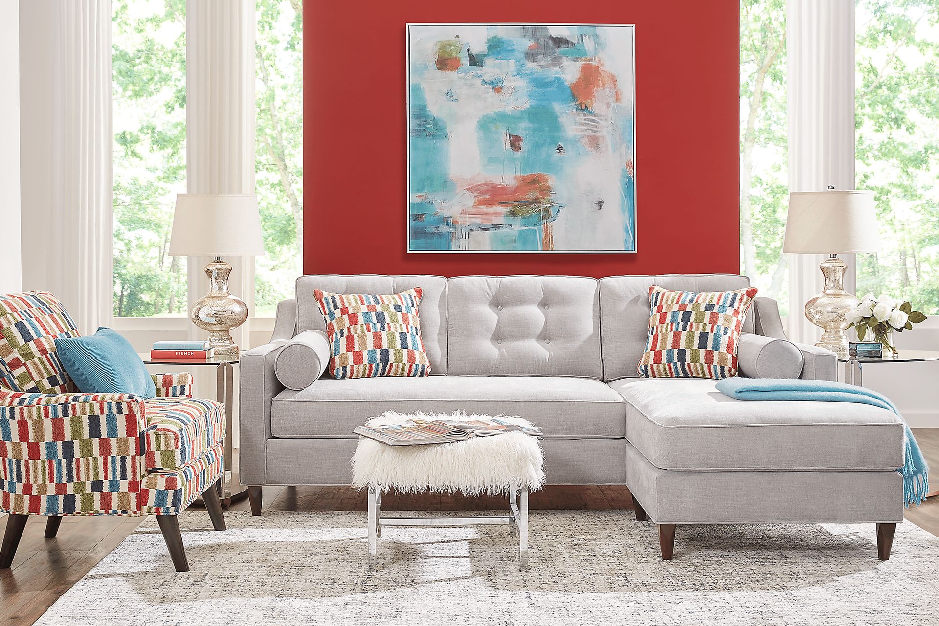 Hanover Dove Chenille Gel Foam Sleeper Chaise Sofa - Image 2