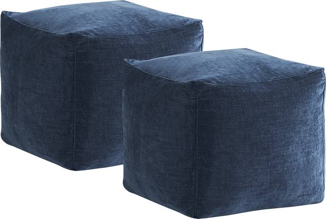 Hanover Indigo Chenille Accent Pouf, Set of 2 - Thumbnail - Image 1