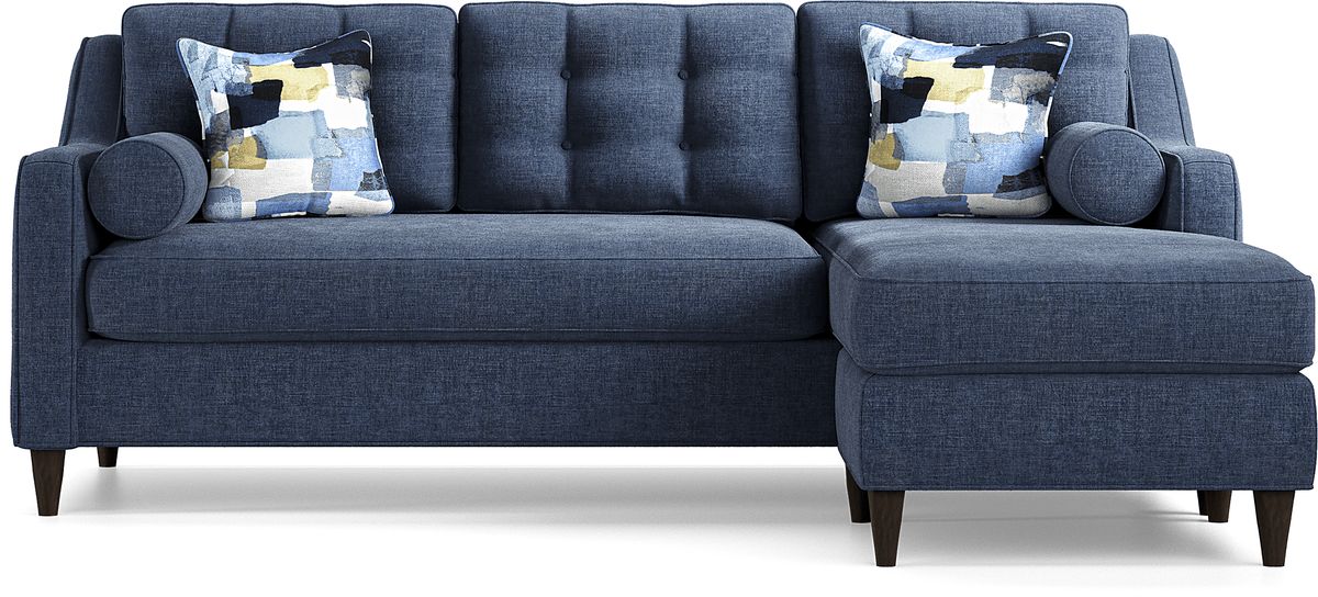 Cindy Crawford Hanover Indigo Blue Chenille Fabric Chaise Sofa | Rooms ...